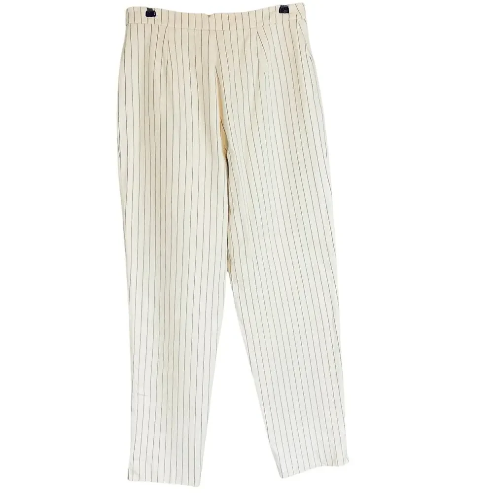 Burberry Navy White Pinstripe High Rise Pants Trousers Luxury Slacks Size 12 - Picture 5 of 7